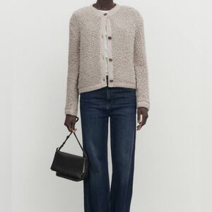 NWT MASSIMO DUTTI Boucle Knit Alpaca Wool Beige Cardigan with Buttons, Size S